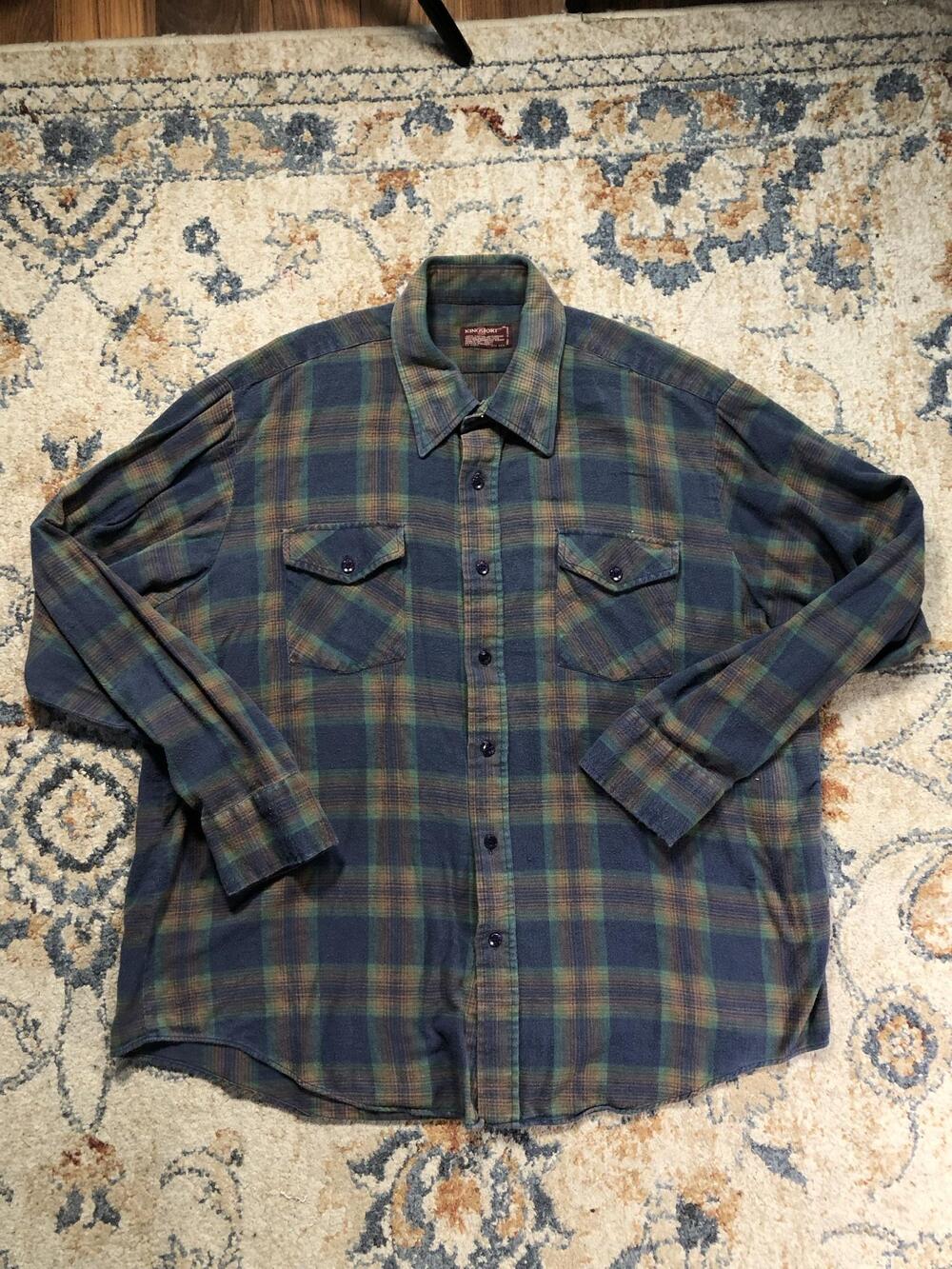 Kingsport Shirt Mens XL Blue Plaid Flannel Long Sleeve Button Up Casual Workwear
